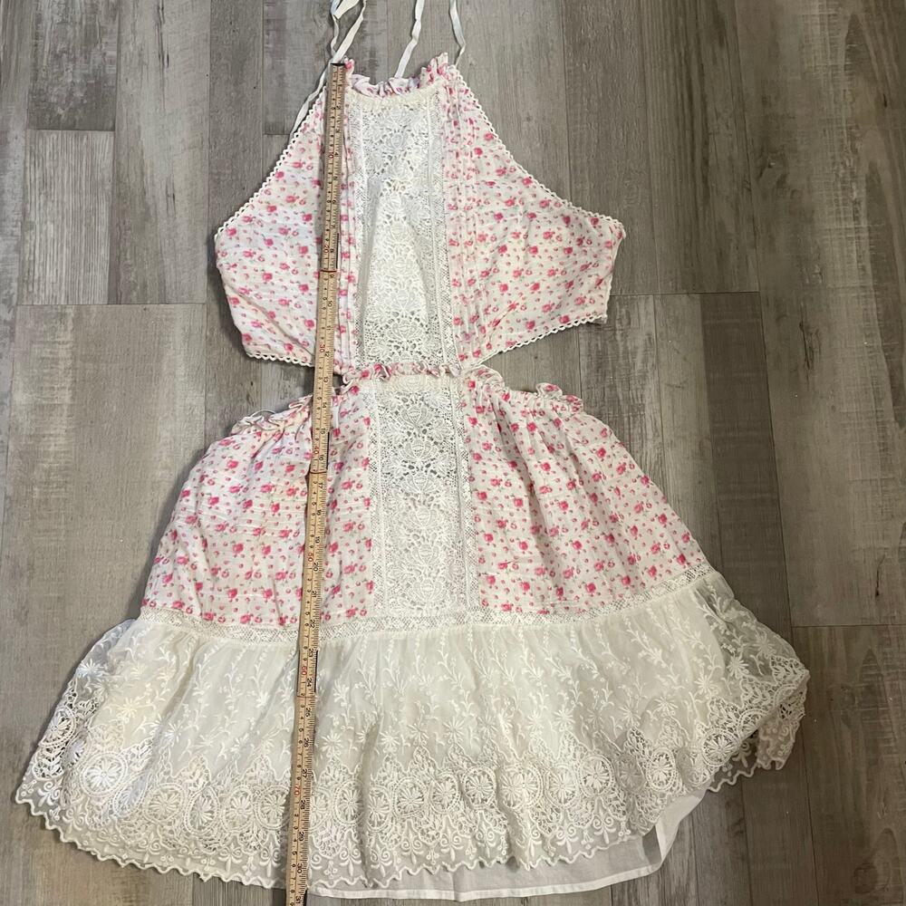 NWT LoveShackFancy Kesia mini dress with a floral print and lace accents. Size L - Picture 5 of 16